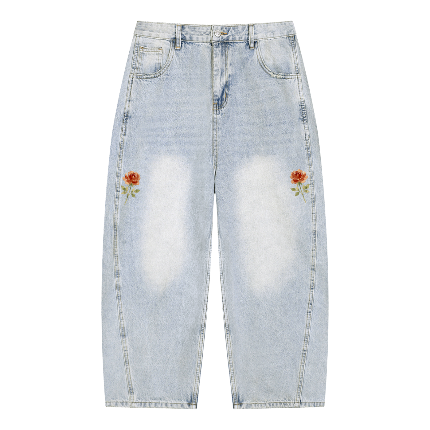 Twin Roses Barrel Leg Jeans